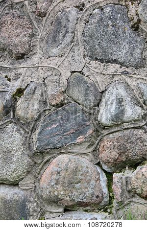 Decorative Wall Made From Large Boulders, Connected By Concrete