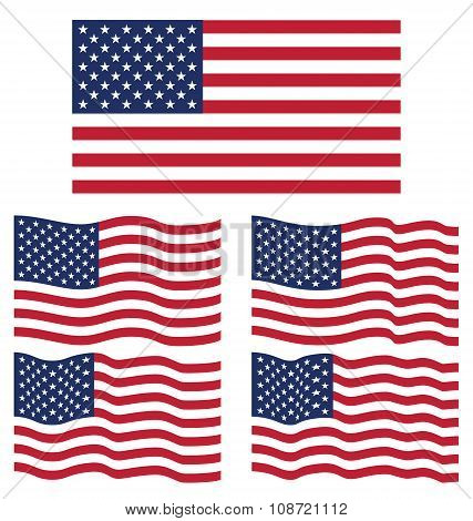 Flat And Waving Flag Of United State Of America
