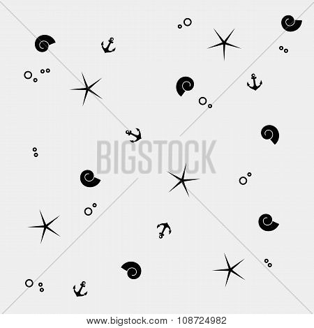 Vector pattern. Modern stylish texture. Marine shell and starfish, anchor pattern