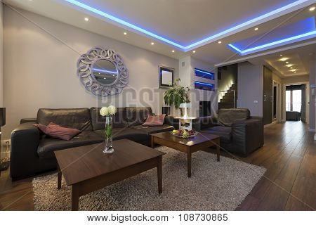 Luxury Specious Living Room Interior With Modern Ceiling Lights