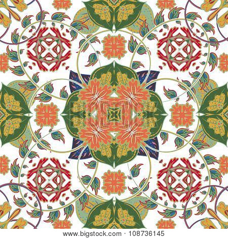 Turkish, Arabic, African Ottoman Empire's era traditional seamless ceramic tile, vector floral patte