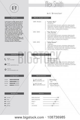 Vestor resume template. Minimalist style. CV infographic elements.