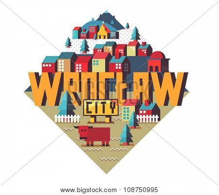Wroclaw in poland is Beautiful city to visit on holiday, vector cartoon illustration
