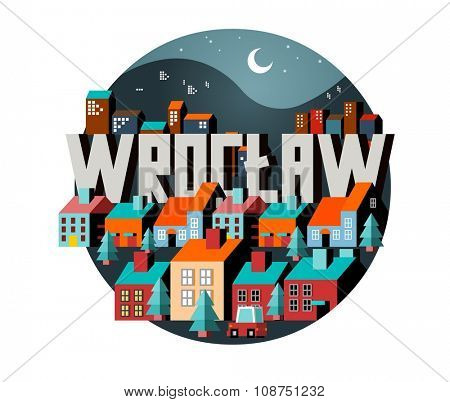 Wroclaw in poland is Beautiful city to visit on holiday, vector cartoon illustration