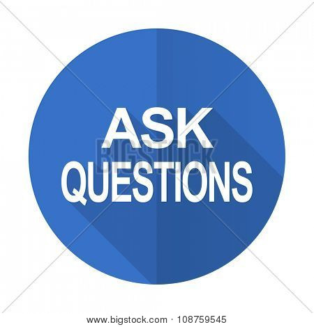 ask questions blue web flat design icon on white background 