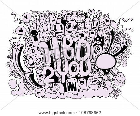 Birthday Party Hand Drawn Doodles Elements Background