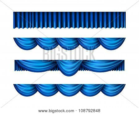 Pelmet blue curtains vector set
