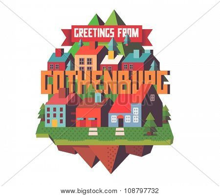 Gothenburg in Sweden is Beautiful city to visit on holiday, vector cartoon illustration