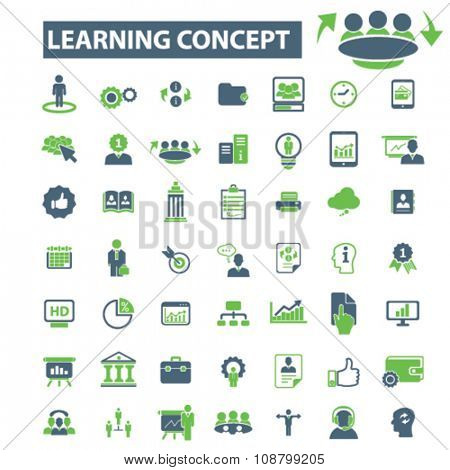 learning, education, business training  icons, signs vector concept set for infographics, mobile, website, application
