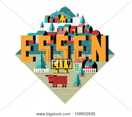 Essen in germany is Beautiful city to visit on holiday, vector cartoon illustration