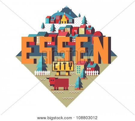 Essen in germany is Beautiful city to visit on holiday, vector cartoon illustration