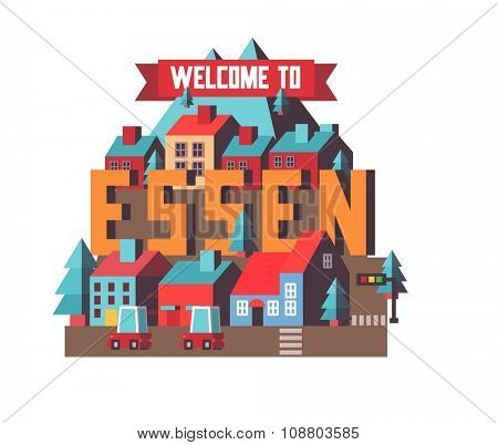 Essen in germany is Beautiful city to visit on holiday, vector cartoon illustration