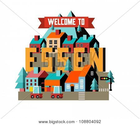 Essen in germany is Beautiful city to visit on holiday, vector cartoon illustration