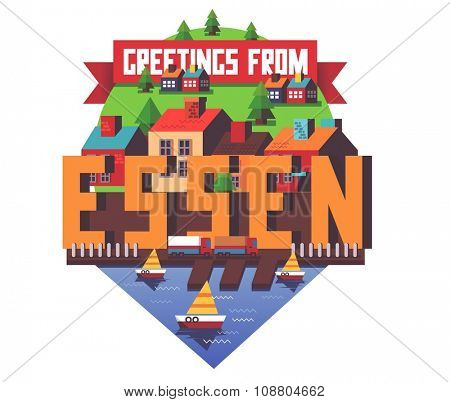 Essen in germany is Beautiful city to visit on holiday, vector cartoon illustration
