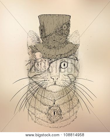 Steampunk Cat Vintage Style