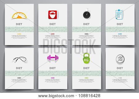 Corporate identity vector templates set with doodles diet theme