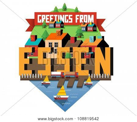 Essen in germany is Beautiful city to visit on holiday, vector cartoon illustration