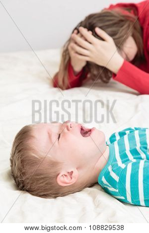 mother is tired, child crying