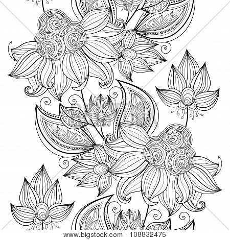 Vector Seamless Monochrome Floral Pattern