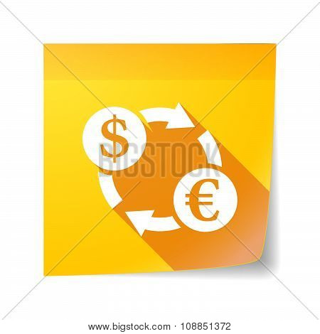 Long Shadow Vector Sticky Note Icon With A Dollar Euro Exchange Sign
