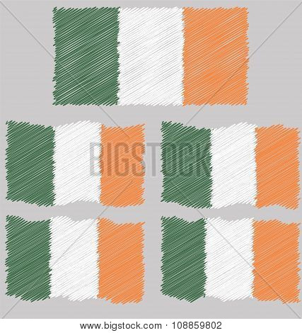 Flat And Waving Hand Draw Sketch Flag Of Ireland
