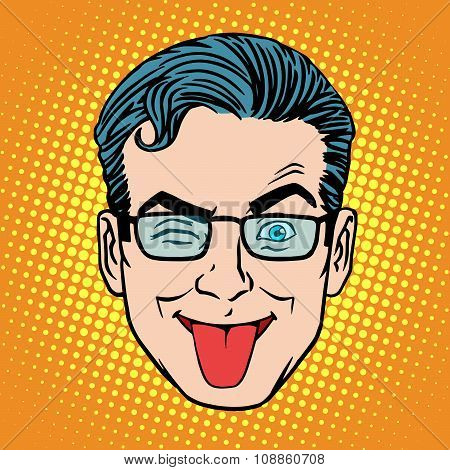 Retro Emoji tongue teasing monkey man face