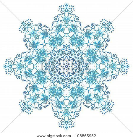 Circular floral ornament Mehndi Henna Tattoo Mandala, Yantra or indigo blue. Vintage vector banner f