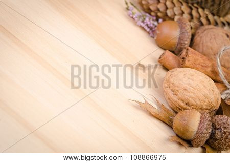 autumn decoration and empty space on wiid board