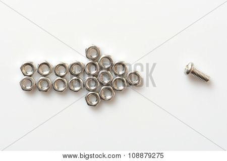 Arrow From Nuts Pointing To Screw