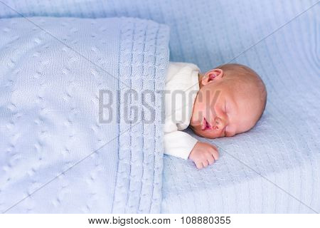Newborn Baby Boy On A Blue Blanket