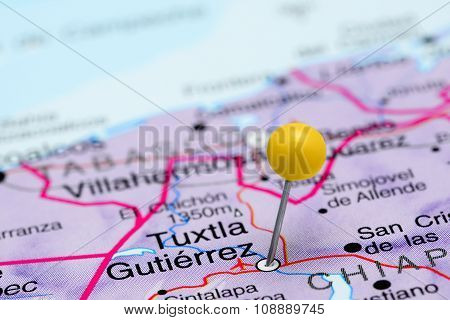 Tuxtla Gutierrez pinned on a map of Mexico
