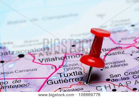 Tuxtla Gutierrez pinned on a map of Mexico