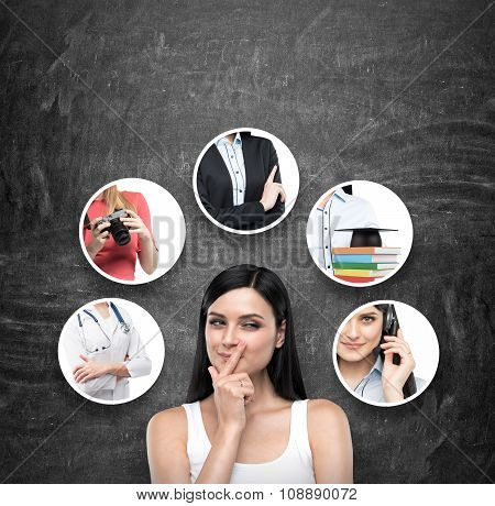 A Portrait Of A Young Artful Brunette Lady Who Is Trying To Chose The Right Career Path. A Range Of