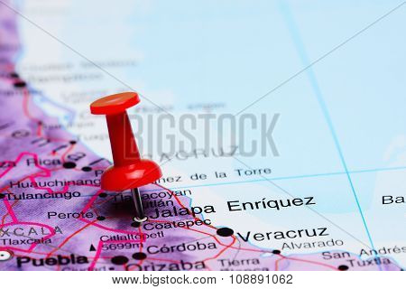 Jalapa Enriquez pinned on a map of Mexico