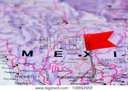 Aguascalientes pinned on a map of Mexico