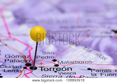 Torreon pinned on a map of Mexico