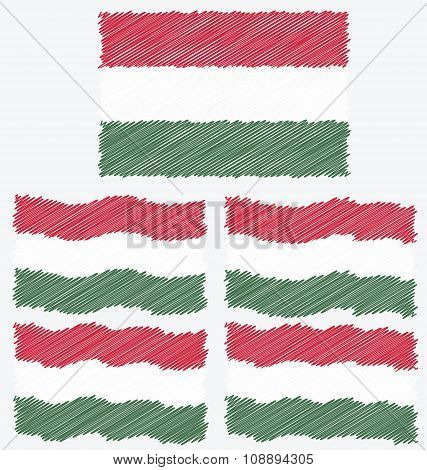 Flat And Waving Hand Draw Sketch Flag Of Hungary