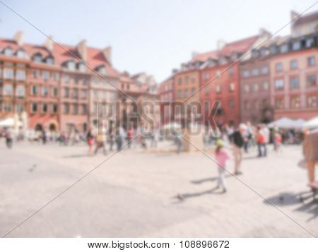 Defocused Background Of Warsaw's Old Town Market Place, Poland