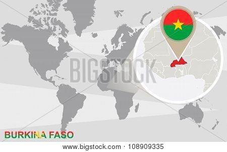 World Map With Magnified Burkina Faso