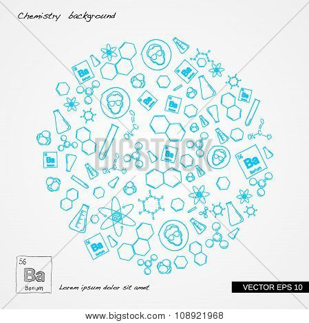Hand draw chemistry in circle on abstract polygon background
