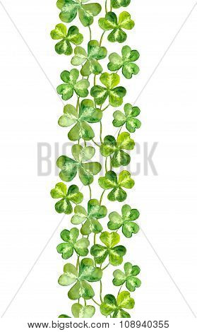 Watercolor painted strip with trefoils clover for irish Patricks day