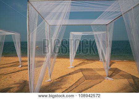 Muslin Picinic Tents On Sand Beach