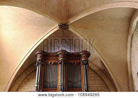 Pipe Organ In The Interior Of The Basilica Sacre Coeur Cathedral In Paris