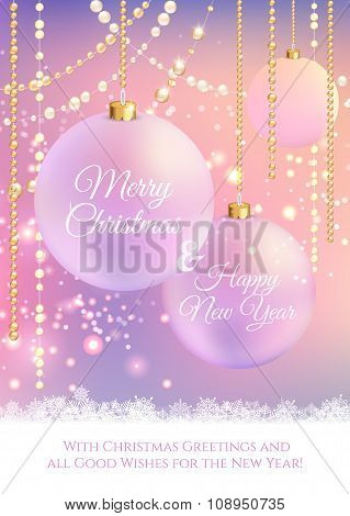 Christmas Card With Sparkles And Balls