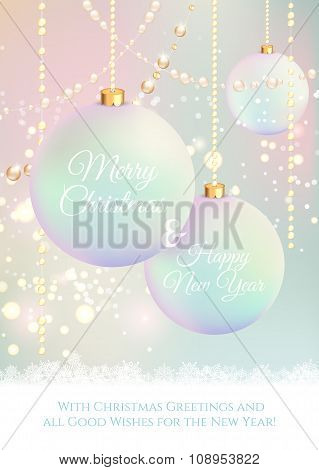 Christmas Card With Sparkles And Balls