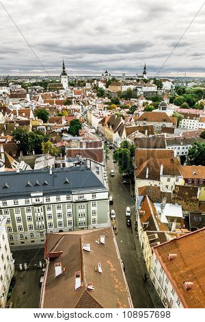 The View From The Top Of The Cathedral Of St. Olaf  In Old Tallinn At Sunset.