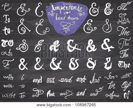 Ampersands And Catchwords Hand Drawn Set For Logo And Label Designs. Vintage Style Hand Lettered Sym