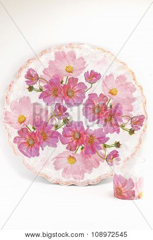 Decoupage Decorated Plate With Flower Pattern
