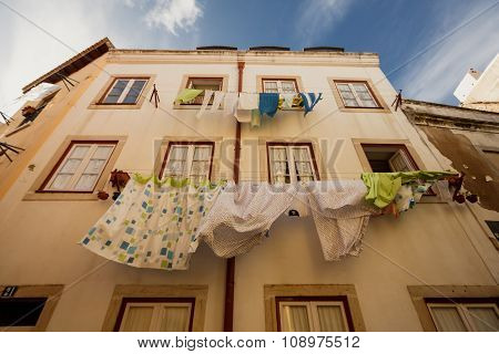Washed laundry hanging, Lissabon city