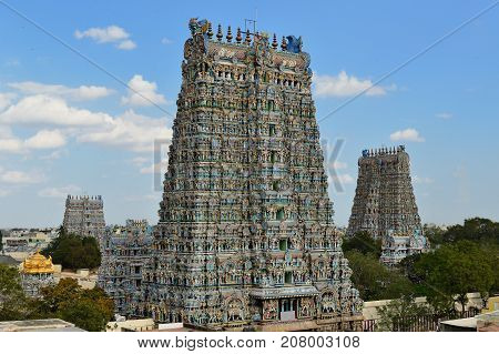 Meenakshi Sundareswarar Temple in Madurai. Tamil Nadu India. It is a twin temple one of which is dedicated to Meenakshi and the other to Lord Sundareswarar